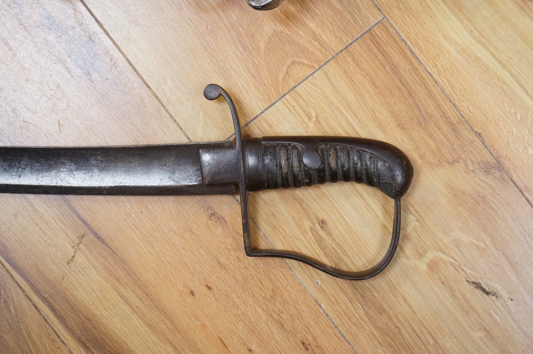 A 1796 pattern cavalry officer’s sword, blade etched J. Runkel, Solingen, regulation blade, in fair condition, grip wormed, together with an 1822 pattern sword blade, etched; Honourable Horse Artillery Company, moderatel